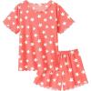 Arshiner Girls Pajama Set Short Sleeve Lounge Set Soft Shirring Summer Sleepwear Pj Sets(Pink Stars)
