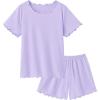 Arshiner Girls Pajama Set Short Sleeve Lounge Set Soft Shirring Summer Sleepwear Pj Sets(Purple)