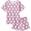 Arshiner Girls Pajama Set Short Sleeve Lounge Set Soft Shirring Summer Sleepwear Pj Sets(Purple Flowers)