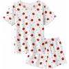 Arshiner Girls Pajama Set Short Sleeve Lounge Set Soft Shirring Summer Sleepwear Pj Sets(Strawberry)