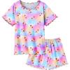Arshiner Girls Pajama Set Short Sleeve Lounge Set Soft Shirring Summer Sleepwear Pj Sets(Tie-dye Ice Cream)