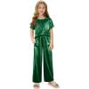 Arshiner Girls’ Pajama Sets Satin Pajamas Soft Silk Pjs Short Sleeve Lounge Set Sleepwear(Dark Green)