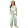 Arshiner Girls’ Pajama Sets Satin Pajamas Soft Silk Pjs Short Sleeve Lounge Set Sleepwear(Light Green)