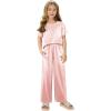 Arshiner Girls’ Pajama Sets Satin Pajamas Soft Silk Pjs Short Sleeve Lounge Set Sleepwear(Lotus Root Pink)