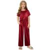 Arshiner Girls’ Pajama Sets Satin Pajamas Soft Silk Pjs Short Sleeve Lounge Set Sleepwear(Red)