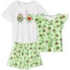 Arshiner Girls Pajamas Set Short Sleeve Pjs Sleepwear 3PCS Summer Lounge Sets Nightwear(Avocado)
