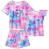 Arshiner Girls Pajamas Set Short Sleeve Pjs Sleepwear 3PCS Summer Lounge Sets Nightwear(Purple Tie-dye)
