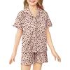 Arshiner Girls Pajamas Sets Short Sleeve Kids Pjs Button Down Sleepwear for 4-13Y(Beige Leopard)