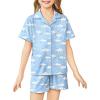 Arshiner Girls Pajamas Sets Short Sleeve Kids Pjs Button Down Sleepwear for 4-13Y(Blue Moon)
