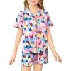 Arshiner Girls Pajamas Sets Short Sleeve Kids Pjs Button Down Sleepwear for 4-13Y(Butterfly Tie-dye)