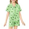 Arshiner Girls Pajamas Sets Short Sleeve Kids Pjs Button Down Sleepwear for 4-13Y(Green Avocado)
