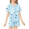 Arshiner Girls Pajamas Sets Short Sleeve Kids Pjs Button Down Sleepwear for 4-13Y(Light Blue Stars)