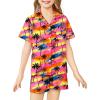 Arshiner Girls Pajamas Sets Short Sleeve Kids Pjs Button Down Sleepwear for 4-13Y(Orange Tree Tie-dye)