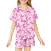 Arshiner Girls Pajamas Sets Short Sleeve Kids Pjs Button Down Sleepwear for 4-13Y(Pink Bow)