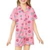 Arshiner Girls Pajamas Sets Short Sleeve Kids Pjs Button Down Sleepwear for 4-13Y(Pink Donut)