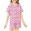 Arshiner Girls Pajamas Sets Short Sleeve Kids Pjs Button Down Sleepwear for 4-13Y(Pink Heart)