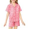 Arshiner Girls Pajamas Sets Short Sleeve Kids Pjs Button Down Sleepwear for 4-13Y(Pink Leopard)