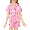 Arshiner Girls Pajamas Sets Short Sleeve Kids Pjs Button Down Sleepwear for 4-13Y(Pink Strawberry)