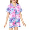 Arshiner Girls Pajamas Sets Short Sleeve Kids Pjs Button Down Sleepwear for 4-13Y(Purple Tie-dye)