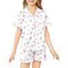 Arshiner Girls Pajamas Sets Short Sleeve Kids Pjs Button Down Sleepwear for 4-13Y(White Flowers)