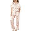 Arshiner Girls Pajamas Silk Satin Button Down Pjs 2 Piece Short Sleeve Sleepwear Set(Apricot Teddy)