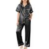 Arshiner Girls Pajamas Silk Satin Button Down Pjs 2 Piece Short Sleeve Sleepwear Set(Black)