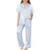 Arshiner Girls Pajamas Silk Satin Button Down Pjs 2 Piece Short Sleeve Sleepwear Set(Blue Stripe)