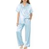 Arshiner Girls Pajamas Silk Satin Button Down Pjs 2 Piece Short Sleeve Sleepwear Set(Light Blue)
