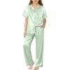 Arshiner Girls Pajamas Silk Satin Button Down Pjs 2 Piece Short Sleeve Sleepwear Set(Light Green)