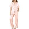 Arshiner Girls Pajamas Silk Satin Button Down Pjs 2 Piece Short Sleeve Sleepwear Set(Light Pink)