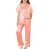 Arshiner Girls Pajamas Silk Satin Button Down Pjs 2 Piece Short Sleeve Sleepwear Set(Orange Pink)