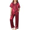 Arshiner Girls Pajamas Silk Satin Button Down Pjs 2 Piece Short Sleeve Sleepwear Set(Red)
