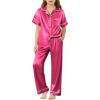 Arshiner Girls Pajamas Silk Satin Button Down Pjs 2 Piece Short Sleeve Sleepwear Set(Rose Red)