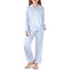 Arshiner Girls Pajamas Silk Satin Pajama Set Long Sleeve Pjs Button Down Sleepwear(Blue Stripes)