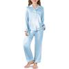 Arshiner Girls Pajamas Silk Satin Pajama Set Long Sleeve Pjs Button Down Sleepwear(Light Blue)