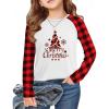 Arshiner Girls Raglan Long Sleeve Shirts Crew Neck Soft Casual Tunic Tops Kids Girls Basic Tees Blouses(Christmas Red Black Plaid-a)