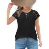 Arshiner Girls Shirts Short Sleeves Lace Pleated Kids Summer Tops Casual Crewneck Blouses Tees(Black)