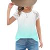 Arshiner Girls Shirts Short Sleeves Lace Pleated Kids Summer Tops Casual Crewneck Blouses Tees(Gradient Green)