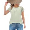 Arshiner Girls Shirts Short Sleeves Lace Pleated Kids Summer Tops Casual Crewneck Blouses Tees(Light Green)