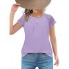 Arshiner Girls Shirts Short Sleeves Lace Pleated Kids Summer Tops Casual Crewneck Blouses Tees(Lilac)