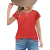 Arshiner Girls Shirts Short Sleeves Lace Pleated Kids Summer Tops Casual Crewneck Blouses Tees(Red)