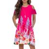 Arshiner Girls Summer Dress Short Sleeve Cold Shoulder Solid Color Swing Casual Dresses with Pockets(Rose Red Printed)