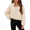 Arshiner Girls Zip Up Fleece Jacket Fall Winter Sherpa Sweatshirts Warm Outwear Crop Coat with Pockets(Apricot)
