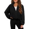 Arshiner Girls Zip Up Fleece Jacket Fall Winter Sherpa Sweatshirts Warm Outwear Crop Coat with Pockets(Black)