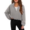Arshiner Girls Zip Up Fleece Jacket Fall Winter Sherpa Sweatshirts Warm Outwear Crop Coat with Pockets(Grey)