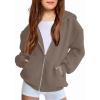 Arshiner Girls Zip Up Hoodies Teen Fleece Full-Zip Sweatshirts Jacket Casual Fall Hoodie with Pocket(Coffee Grey)