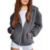 Arshiner Girls Zip Up Hoodies Teen Fleece Full-Zip Sweatshirts Jacket Casual Fall Hoodie with Pocket(Dark Grey)