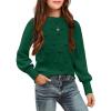 Arshiner Kid Girls Crew Neck Lantern Sleeve Sweater Cute Jumper Top Pullover Outwear 5-13 Years(Dark Green)