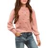 Arshiner Kid Girls Crew Neck Lantern Sleeve Sweater Cute Jumper Top Pullover Outwear 5-13 Years(Lotus Color)