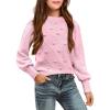 Arshiner Kid Girls Crew Neck Lantern Sleeve Sweater Cute Jumper Top Pullover Outwear 5-13 Years(Pink)